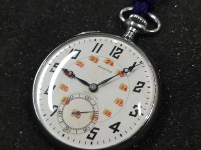☆  瑞士 ZENITH  先力手上鏈白琺瑯瓷面機械懷錶(約1940年代) ☆