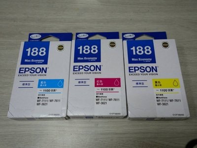 ╭☆超印☆╮☆《含稅》EPSON T188/188 藍/紅/黃色 原廠墨水匣適用WF3621 / WF7111 ①