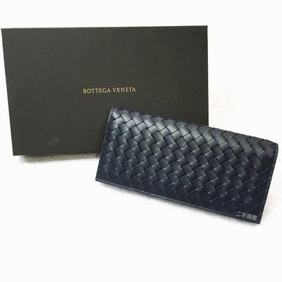 BOTTEGA VENETA 全新現貨 深藍色 編織牛皮 九卡 對開 直式長夾 皮夾  27801