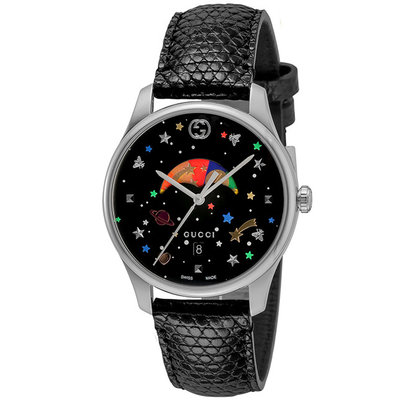 GUCCI YA1264045 古馳 手錶 36mm 黑色面盤 黑色皮錶帶 男錶 女錶
