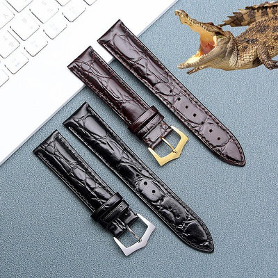 【真皮】鱷魚皮錶帶2面優質鱷魚皮錶帶配316L 16 18 19 20 21 22mm不銹鋼扣