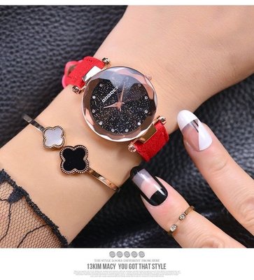 GOGOEY稜形錶盤點鑽簡約磨砂軟質皮帶手錶韓版時尚百搭