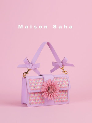 女士腰包 [新款] Maison Saha粉彩假日花朵輕奢度假時尚斜挎小方包早春禮物