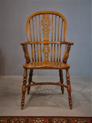 【卡卡頌  歐洲古董】19世紀 英國 特殊雕刻 超質感 楓糖色 高背 溫莎椅 餐椅 書桌椅 主人椅 ch0489 ✬