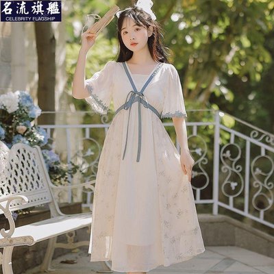 胖mm300斤大尺碼中國風漢元素洋裝女夏季新款漢服改良森系超仙裙