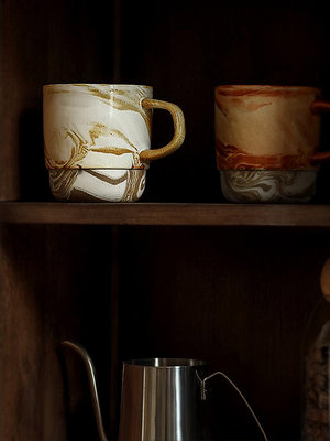 九土咖啡杯陶瓷馬克杯日式創意定製復古杯子美式粗陶設計感景德鎮~小滿良造館