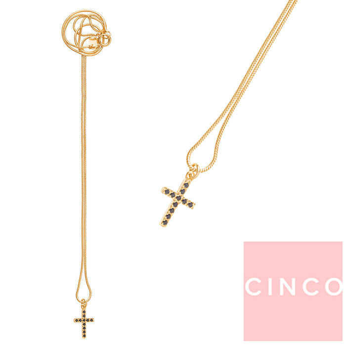 CINCO 葡萄牙精品 Sascha necklace black 鑲鑽十字架項鍊 黑色X金色