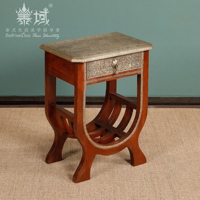 緣古珍藏 印度復古風沙發邊幾 實木角幾小茶幾 銅木高級設計感小桌子家具