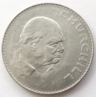 39mm 丘吉爾首相 伊麗莎白女王 英國1965年5先令1克朗 紀念幣硬幣