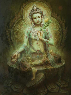 佛畫佛像唐卡 手繪綠度母畫像觀音化身密宗綠度母唐卡敦煌精美佛像畫印刷品