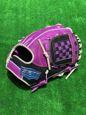 棒球世界ZETT 硬式牛皮棒壘球手套12吋源田檔特價訂製款特價紫奶油配色