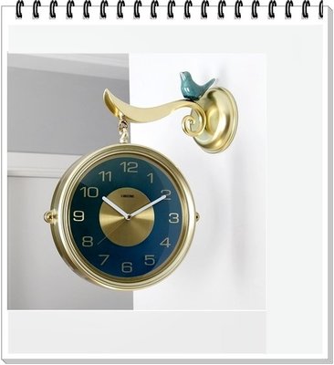 現代風 小鳥塑料藍色金色雙面鐘時鐘 北歐風素面時鐘掛鐘兩面時鐘 簡約鐘大鐘面石英鐘靜音機芯兩面鐘壁鐘造型時鐘【歐舍傢居】