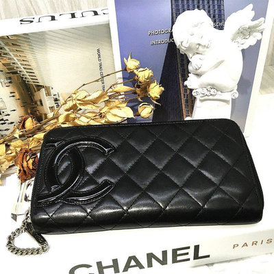 Chanel 黑色 牛皮 康朋 黑色雙C 8卡 零錢袋 長夾11801