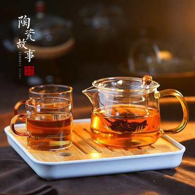 4Y功夫茶具套裝家用整套茶杯茶盤輕奢中式小玻璃泡茶壺