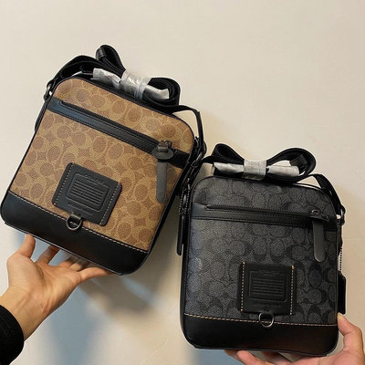 空姐Outlet代購 美國正品 Coach 40352 熱賣新款PVC拼皮男士斜背包 側背包 單肩包 附購證