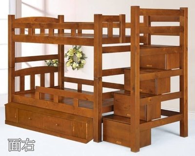【生活家傢俱】SN-321-(1+2)：淺胡桃3.5尺收納雙層床-面右【台中家具】上下舖 子母床 學生床 兒童床 實木床