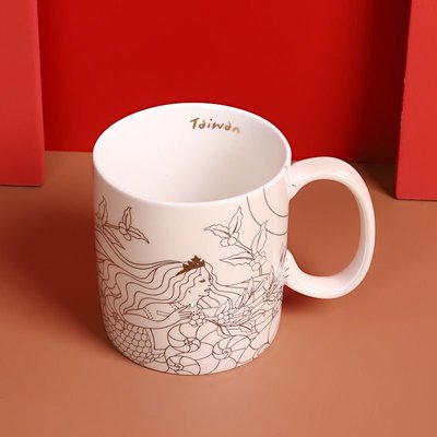 星巴克 簡約臺灣時代馬克杯白色門店女神金色陶瓷杯禮盒咖啡杯子