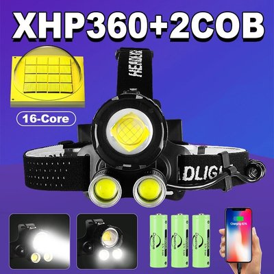 超強頭燈 XHP360 LED 手電筒可充電 18650 大功率 LED 頭燈戶外野營釣魚頭燈-星紀汽車/戶外用品