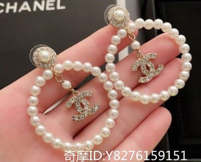 二手正品Chanel 新款 珍珠 圓形 字母 耳環 大號 耳釘