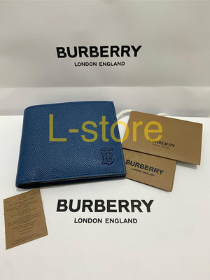 @L-store@全新真品 特價 經典 BURBERRY 深藍色防刮牛皮 TB logo 8卡 短夾 錢包 皮夾 LV