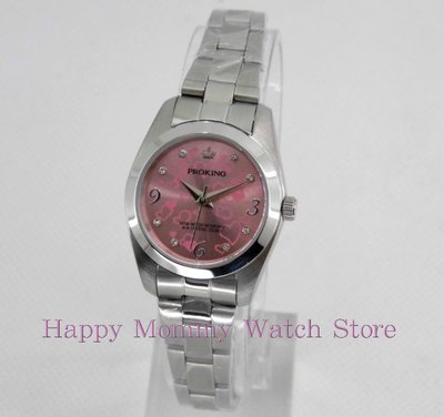 【幸福媽咪】網路購物、門市服務 PROKING 皇冠 日本星辰機芯 防水女錶 粉色 25mm 型號:4027