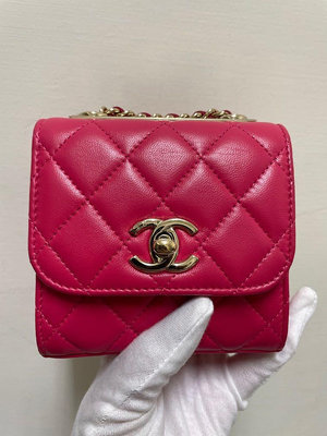 Chanel 香奈兒 桃紅色trend cc mini 迷你口蓋包斜背包小廢包肩背包
