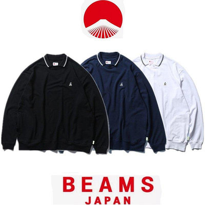 大東全球購~BEAMS JAPAN 長袖POLO衫寬松百搭純色長袖T恤上衣男女