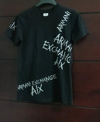 【出清】 美國製，義大利A/X ARMANI EXCHANGE黑底白爆裂塗鴉ARMANI EXCHANGE休閒運動T恤衫有彈尺寸S碼 agnesB whiple