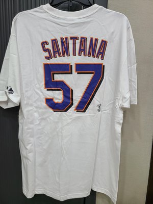 MLB Majestic-大都會隊SANTANA 57號短背號T白 XL
