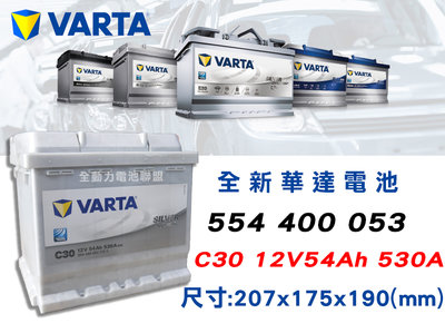 全動力-VARTA 華達 歐規電池 C30 (54AH)554400053 GOLF Mini Coupe 雪鐵龍C2