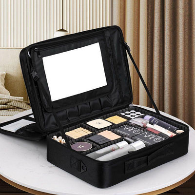 大容量化妝包帶鏡子女旅行便攜手提化妝箱跟妝師專業化妝品收納包