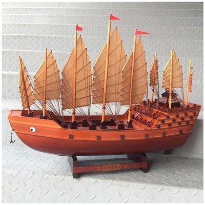 鄭和寶船模型下西洋一帆風順帆船擺件實木中式裝飾船仿古擺件禮品~爆款