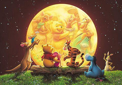 絕版 日本進口Disney迪士尼拼圖 維尼熊家族月中留影 1000片