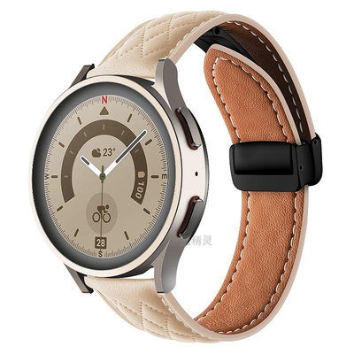適用三星Galaxy watch65/4/3菱格紋皮折疊扣active2/S3真皮手表帶