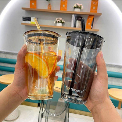 750ML 玻璃水杯 超大容量咖啡杯 隨行杯 環保飲料杯 玻璃水杯 便攜隨手杯 玻璃吸管杯 復古透明玻璃杯子 不鏽鋼吸管