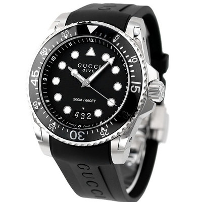 GUCCI YA136204B 古馳 手錶 45mm 黑色面盤 黑色橡膠錶帶 男錶