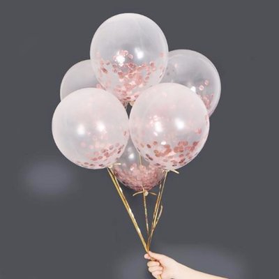 12吋 亮片紙氣球(5入) 透明乳膠氣球(28cm) 婚禮氣球 紙片氣球 大氣球 空飄氣球【P110093】塔克玩具