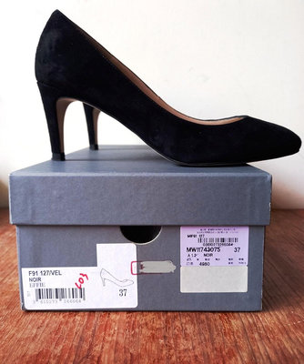 西班牙製造 法國品牌 Minelli 麂皮黑色高跟鞋 絨布 中低跟鞋 包鞋 晚宴鞋 頂級 真皮 圓頭高跟鞋 素面 緞面 精品鞋