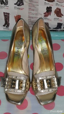 ☆甜甜妞妞小舖 ☆ 品牌  SENSE 1991  金色釦環女鞋--高跟魚口包鞋--22.5號