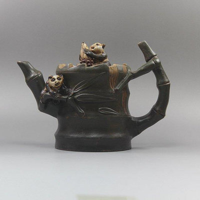 茶藝師 紫砂壺純全手工特價仿古仿老段泥仿品陳鳴遠制竹筒國寶熊貓壺茶壺