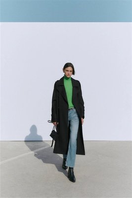 現貨熱銷-大牌潮款Massimo Dutti女裝 秋季新品設計感黑色修身長款英倫氣質風衣外套 現貨