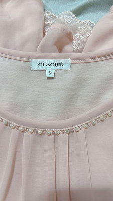 日本專櫃品牌Glacier粉色雪紡長袖珍珠上衣尺寸M春裝