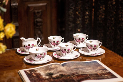 英國皇家骨瓷皇冠玫瑰咖啡杯12件套