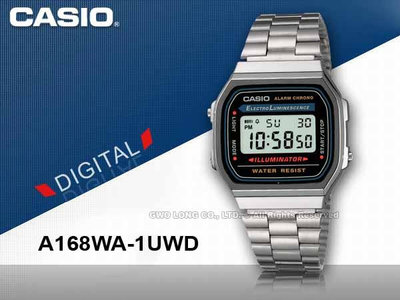 CASIO手錶專賣店 國隆 A168WA-1 電子錶 可調式錶扣 生活防水 EL冷光照明