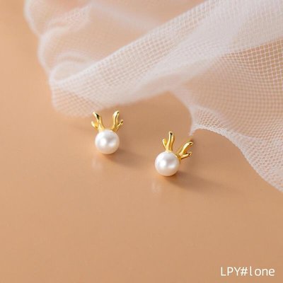 圣誕麋鹿耳釘女鹿角仿珍珠簡約小巧清新日韓版簡約氣質淑女耳飾品