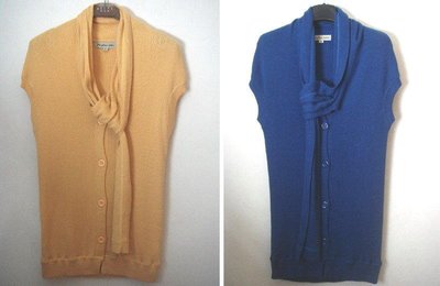 設計師 margelina jolin 圍巾設計 天絲+棉 混羊毛.開襟 長版針織背心 m.L號 黃/寶藍