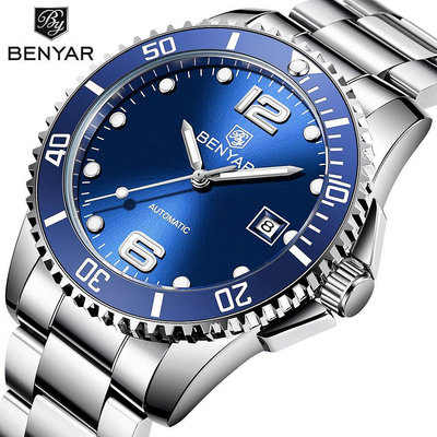 新款推薦百搭手錶 賓雅BENYAR 新款手錶男士手錶機械錶防水夜光鋼帶男錶watches5152 促銷