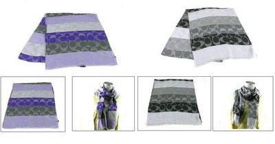 EL~COACH 97423 深淺灰/深淺紫 (2色) 絲質C LOGO 長絲巾 現貨 附購買收據 2480
