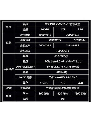 三星990 980PRO 1T/2T 桌機M.2筆電PS5電腦NVME固態M2硬碟SSD
