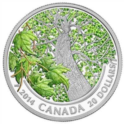 【海寧潮現貨】加拿大2014年楓葉樹冠春蝶舞精制彩色1盎司銀幣